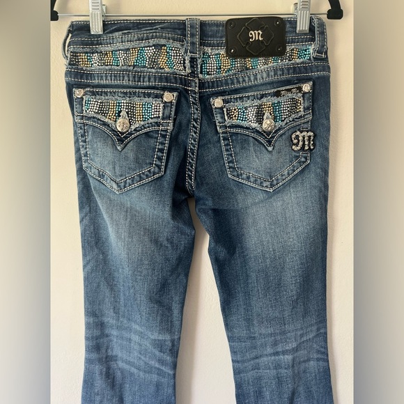 Miss Me Embellished Rhinestone Back Bootcut Low Rise Jeans Style# JE5554B2R - Picture 1 of 14